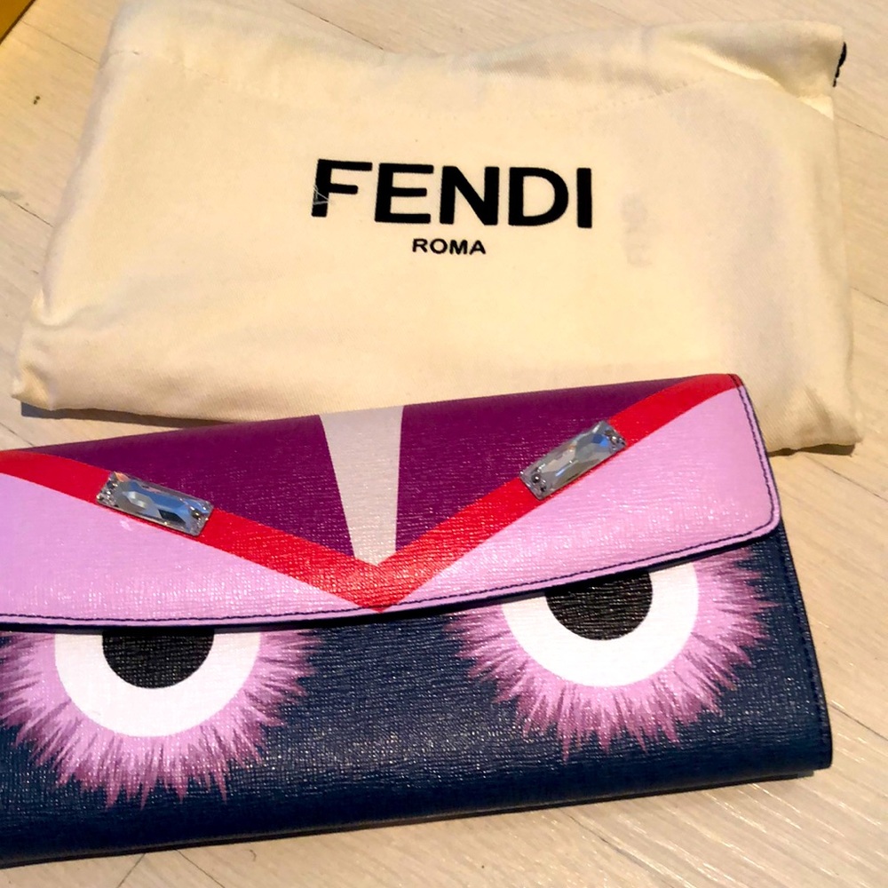 - Fendi Vitello Elite Crystal Eye Monster Wallet NEW